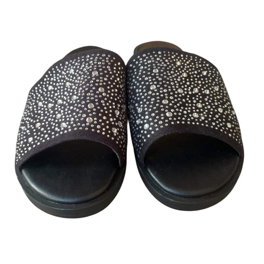 Yellow Box Louie Rhinestone Embellished Black Slide Sandals Size 6 - Picture 2 of 8